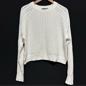 FRENCH CONNECTION Boxy White Cotton Textured Knit Sweater XL | Clean Girl Style